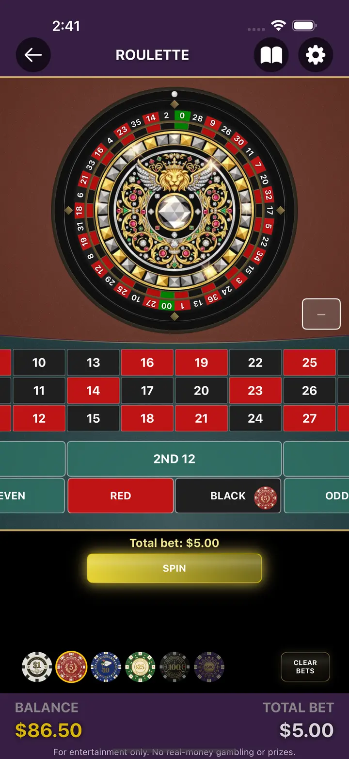 American roulette wheel and betting layout with chips placed